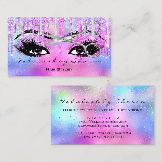 Haar Dresser Lashes Glitter Drift Holograaf Roze Visitekaartje (Voorkant / Achterkant)