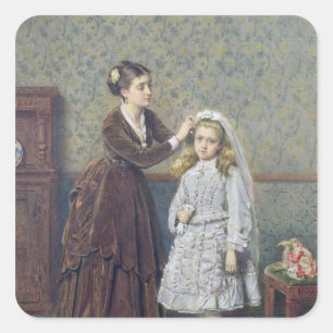 Haar eerste mededeling vierkante sticker