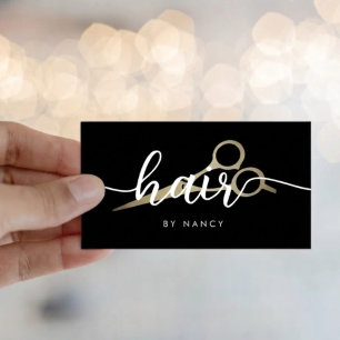 Haar Elegant script typografie gouden schaar Visitekaartje