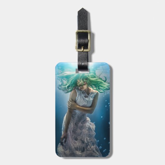 Haar Emerald Curls - Mermaid Hovering Underwater Bagagelabel (Voorkant verticaal)
