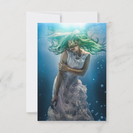 Haar Emerald Curls - Mermaid Hovering Underwater Bedankkaart (Voorkant)