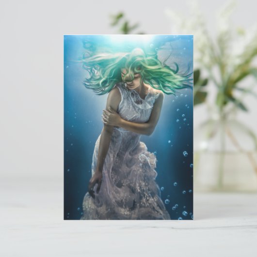 Haar Emerald Curls - Mermaid Hovering Underwater Bedankkaart (Staand voorkant)