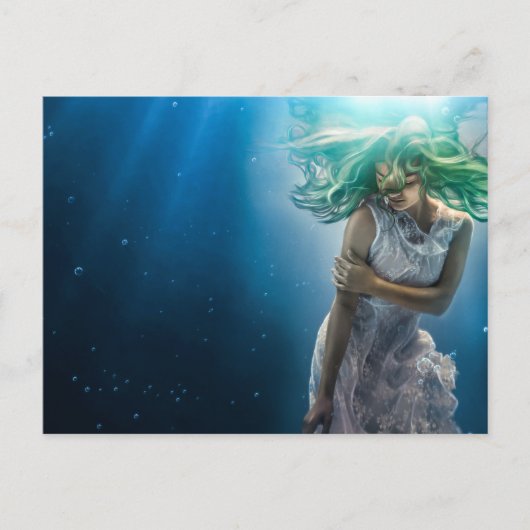 Haar Emerald Curls - Mermaid Hovering Underwater Briefkaart (Voorkant)