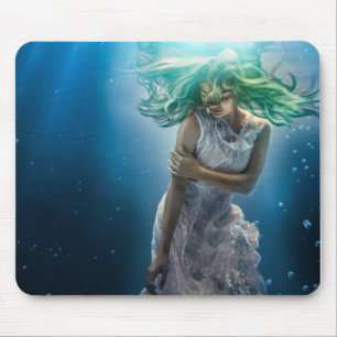 Haar Emerald Curls - Mermaid Hovering Underwater Muismat