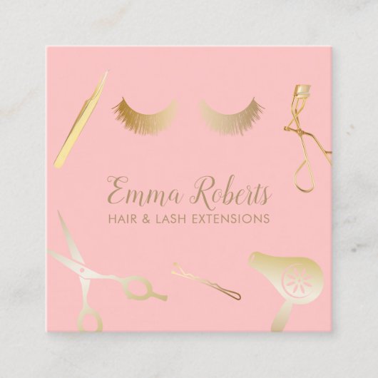 Haar- en Eyelash-uitbreidingen Moderne Blush roze  Vierkante Visitekaartje (Voorkant)