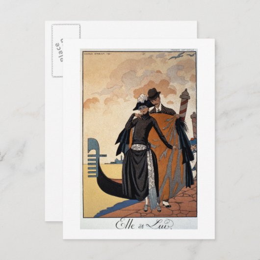 Haar en hem, Mode Illustration, 1921 (pochoir p. Briefkaart (Voorkant / Achterkant)