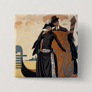 Haar en hem, Mode Illustration, 1921 (pochoir p. Vierkante Button 5,1 Cm