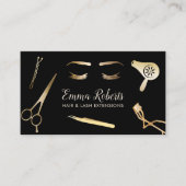 Haar- en Lash-uitbreidingen Modern zwart en goud Visitekaartje (Voorkant)