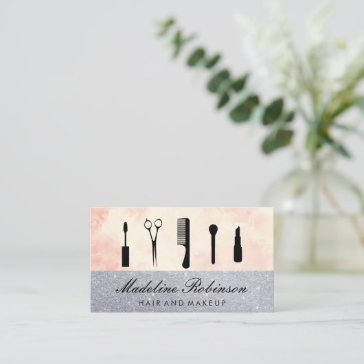 Haar en make-up glitter | Waterverf Afsprakenkaartje (Staand voorkant)