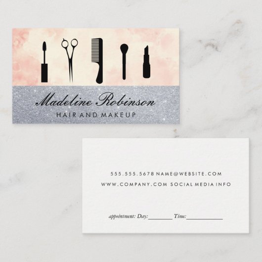 Haar en make-up glitter | Waterverf Afsprakenkaartje (Voorkant / Achterkant)