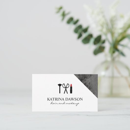 Haar en Make-up Zwart Marmeren Accent Visitekaartje (Staand voorkant)