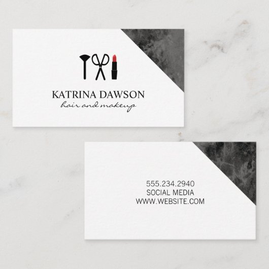 Haar en Make-up Zwart Marmeren Accent Visitekaartje (Voorkant / Achterkant)