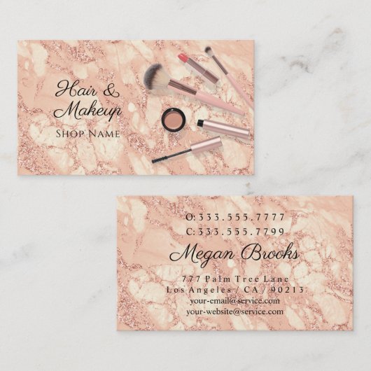 Haar- en Makeup-artiesten, Roos Gold Marble, Vs 2 Visitekaartje (Voorkant / Achterkant)