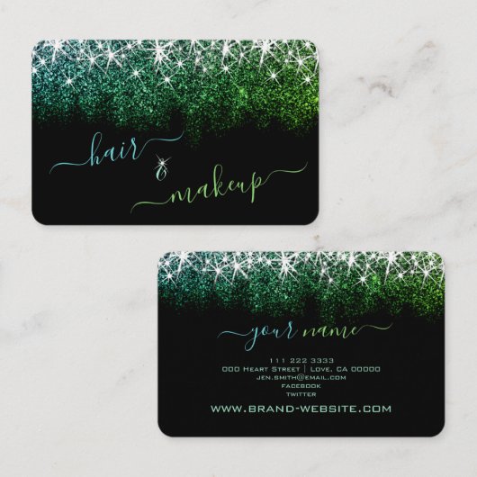 Haar- en Makeup-lijst Lumineus Blauwgroen Glitter  Visitekaartje (Voorkant / Achterkant)
