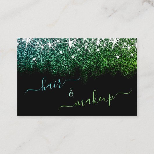 Haar- en Makeup-lijst Lumineus Blauwgroen Glitter Visitekaartje (Voorkant)