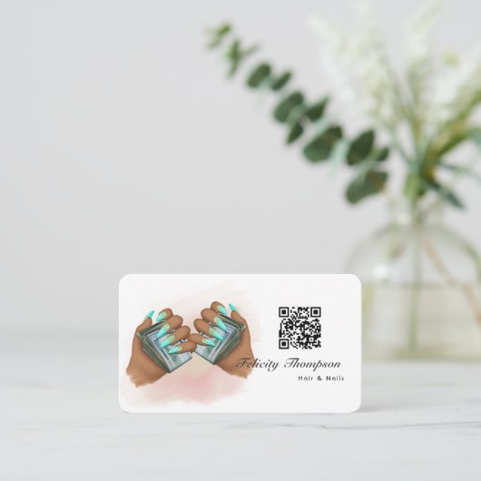 Haar en nagels QR Code Visitekaartje (Staand voorkant)