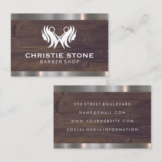 Haar en schaar | Visitekaartje van houtsmetaal (Voorkant / Achterkant)