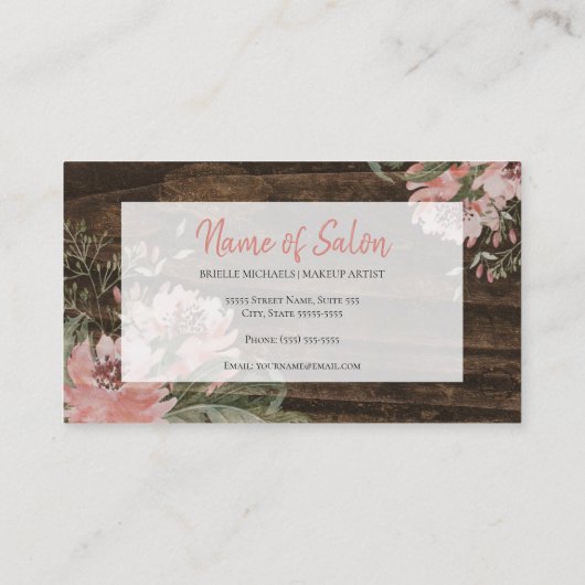 Haar en Schoonheidssalon Rustiek Donker Hout Bloem Visitekaartje (Achterkant)