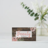 Haar en Schoonheidssalon Rustiek Donker Hout Bloem Visitekaartje (Staand voorkant)