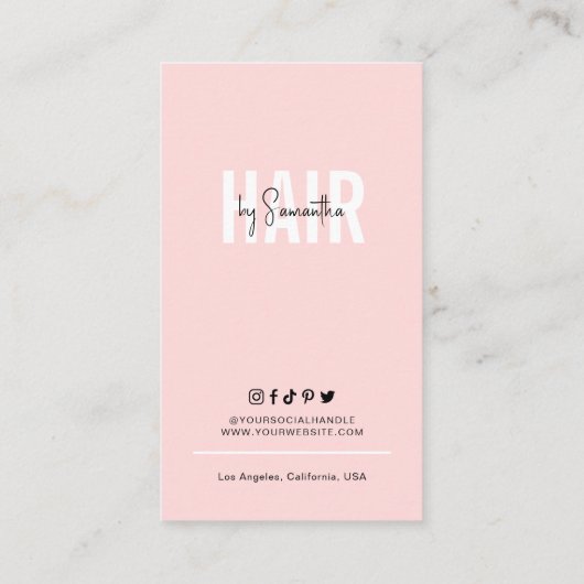 Haar Extensions Care Instructies Blush Pink Logo Visitekaartje (Achterkant)
