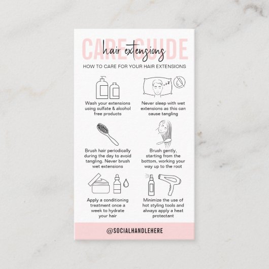 Haar Extensions Care Instructies Blush Pink Logo Visitekaartje (Voorkant)