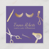 Haar & Eyelash-uitbreidingen Moderne Violet & Gold Vierkante Visitekaartje (Voorkant)