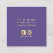 Haar & Eyelash-uitbreidingen Moderne Violet & Gold Vierkante Visitekaartje (Achterkant)