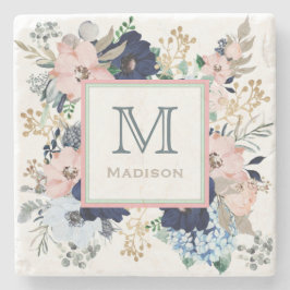 Haar favoriete blauwe en roze roze monogram stenen onderzetter