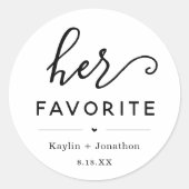 "Haar favoriete" bruiloft gunst Sticker (Voorkant)
