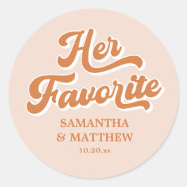 Haar favoriete vintage oranje retro 70s boho trouw ronde sticker