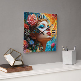 Haar Floral Delights AI Concept Art van Xzendor7 Vierkante Klok