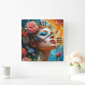 Haar Floral Delights AI Concept Art van Xzendor7 Vierkante Klok (Huis)