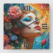 Haar Floral Delights AI Concept Art van Xzendor7 Vierkante Klok (Voorkant)