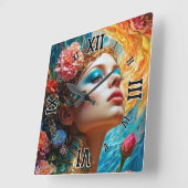 Haar Floral Delights AI Concept Art van Xzendor7 Vierkante Klok (Hoek)
