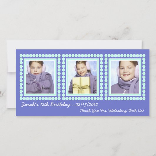 Haar foto in Lights Paars Birthday Diva Bedankkaart (Voorkant)