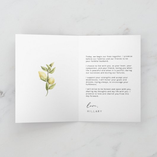 Haar gelofte geel citroen bruiloft geloften Kaart (Binnen)