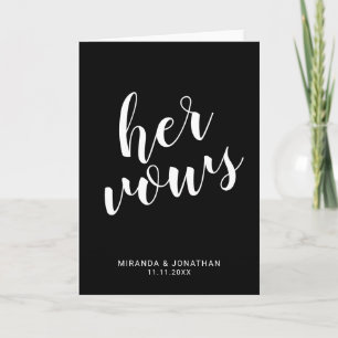 'Haar Geloften' Elegante Zwart-Wit Trouwgeloften Notitiekaartje