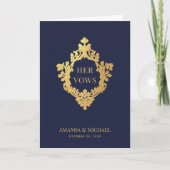Haar Geloften Navy Blue Faux Gold  Crest Wedding Kaart (Voorkant)