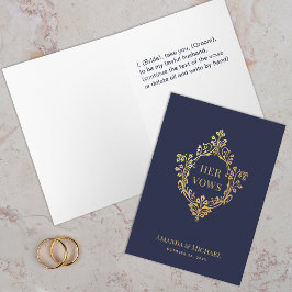 Haar Geloften Navy Blue Faux Gold  Crest Wedding Kaart