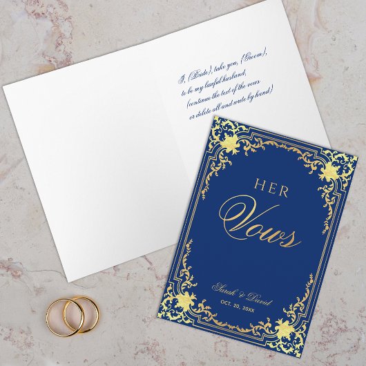 Haar geloften Royal Blue Faux Gold Foil Wedding Kaart