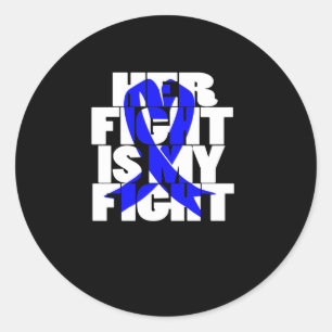 Haar gevecht is mijn 'Colon Cancer Blue Ribbon' (2 Ronde Sticker