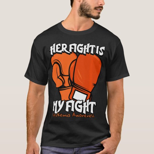 Haar gevecht is mijn vechtbank. Oranje leukemie T-shirt (Voorkant)