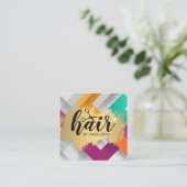 HAAR / Goud Geborsteld / Moderne Kleurrijke Strepe Vierkante Visitekaartje (Staand voorkant)