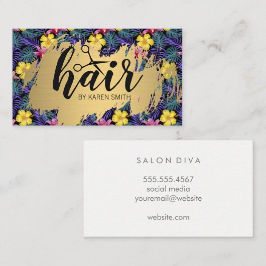 HAAR / Goud Geborsteld / Monstera Bladeren Patroon Visitekaartje (Voorkant / Achterkant)