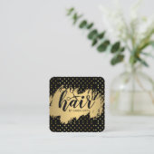 HAAR / Goud geborsteld / Polka Dots Vierkante Visitekaartje (Staand voorkant)