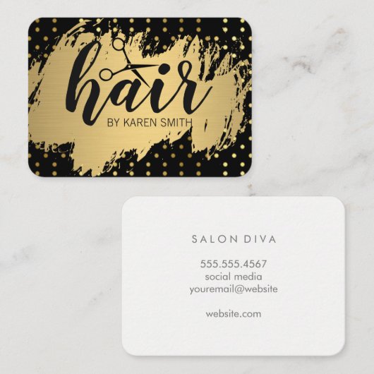 HAAR / Goud geborsteld / Polka Dots Visitekaartje (Voorkant / Achterkant)