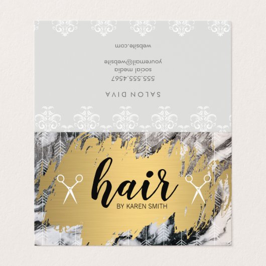 HAAR | Goudborstel en pijlen | Marmer Visitekaartje (Buitenkant ongevouwen)