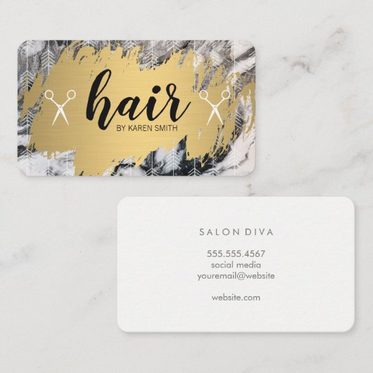 HAAR | Goudborstel en pijlen | Marmer Visitekaartje (Voorkant / Achterkant)