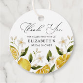 Haar grote liefde gele citrus bruidsfeest bedankjes labels (Voorkant)