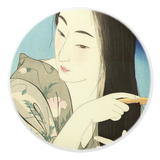 Haar haar haar haar (mooie Aziatische vrouw) (Koto Keramische Knop (Voorkant)